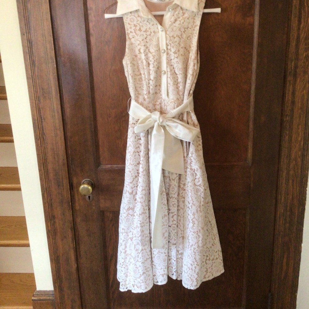 For Nordstrom by Eliza J Cream Lace Dress nude satin lining sz 2 - Picture 2 of 12